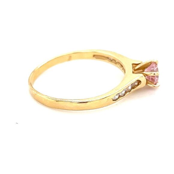 14K Gold Pink/White Cz Solitaire Ring - Picture 8 of 16